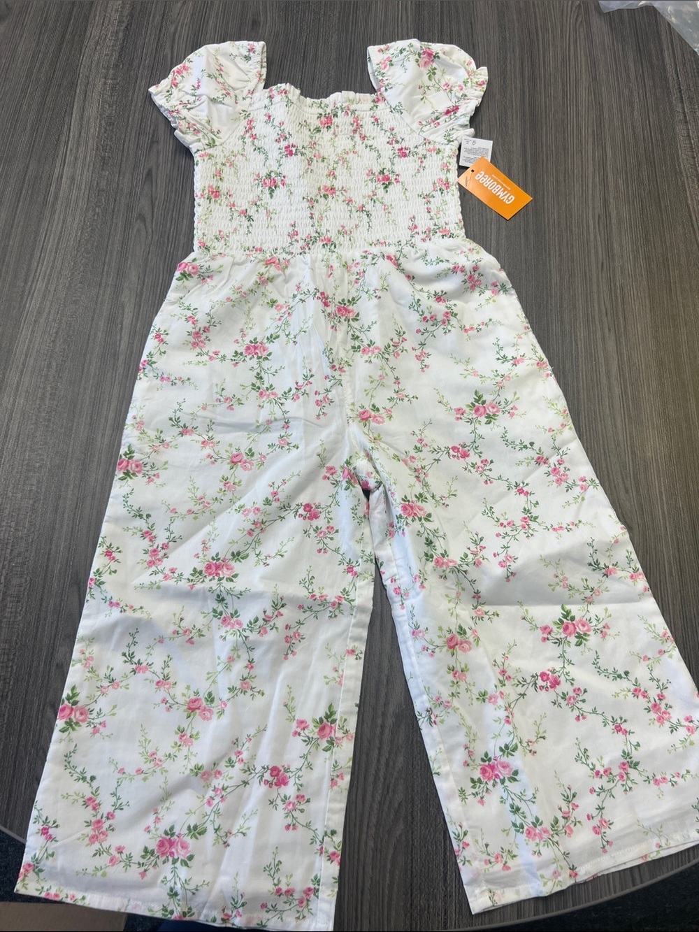 Gymboree Toddler Girls Floral Jumpsuit White Pink Smocked 5T NWT